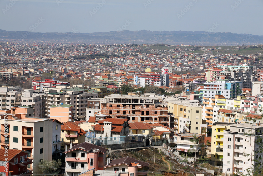 Panoramic view of Tirana city in Albania. Tirana is the capital and largest city of Albania.