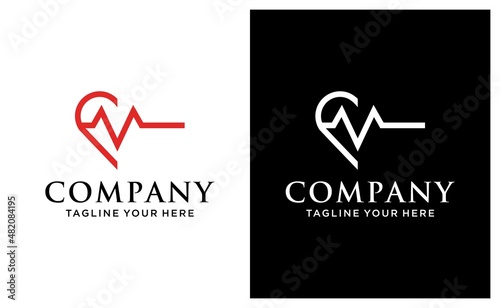 Art design health medical heartbeat pulse vector template. on a black and white background.