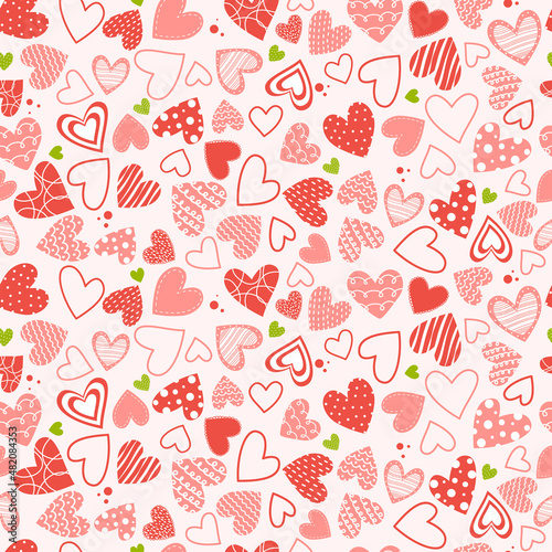 Cute hand-drawn hearts seamless background. Lovely romantic background, great for Valentine's Day and Mother's Day, banners, textiles, wallpaper