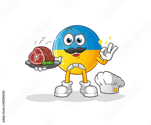 ukraine flag chef with meat mascot. cartoon vector
