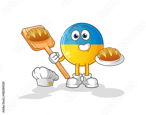 ukraine flag baker with bread. cartoon mascot vector