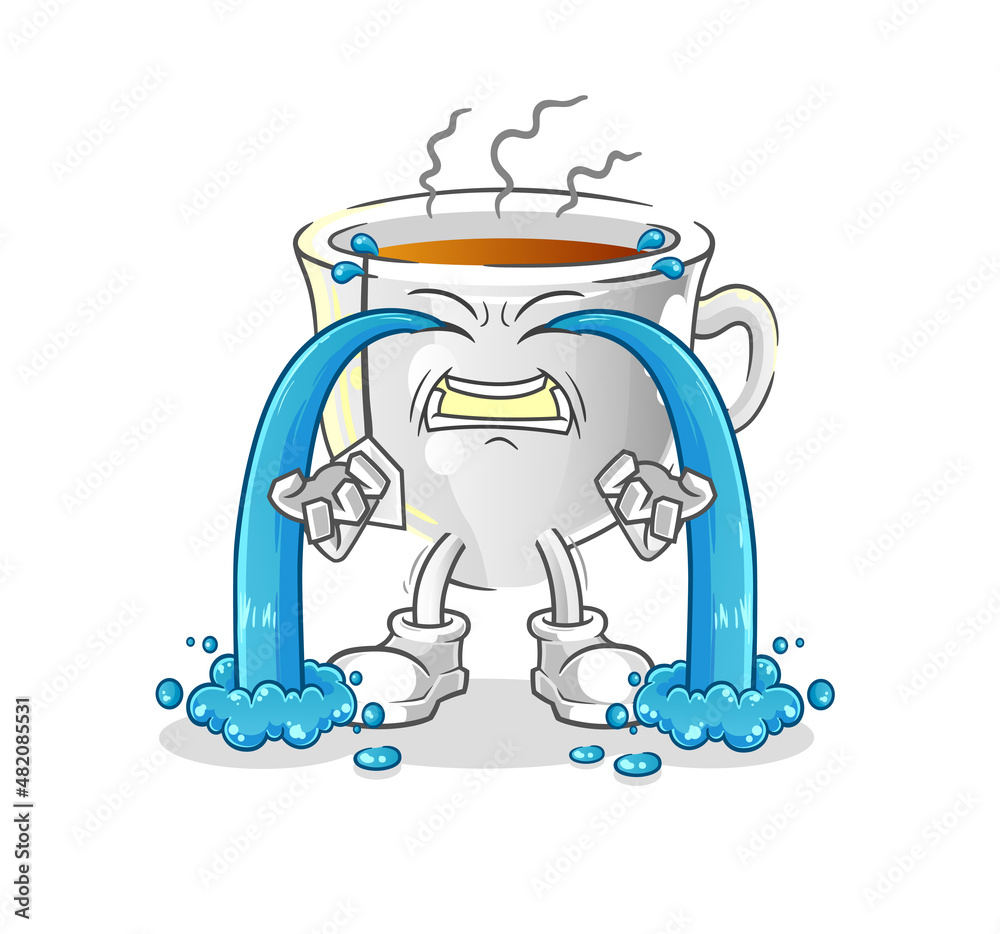 tea cup crying illustration. character vector