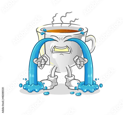 tea cup crying illustration. character vector