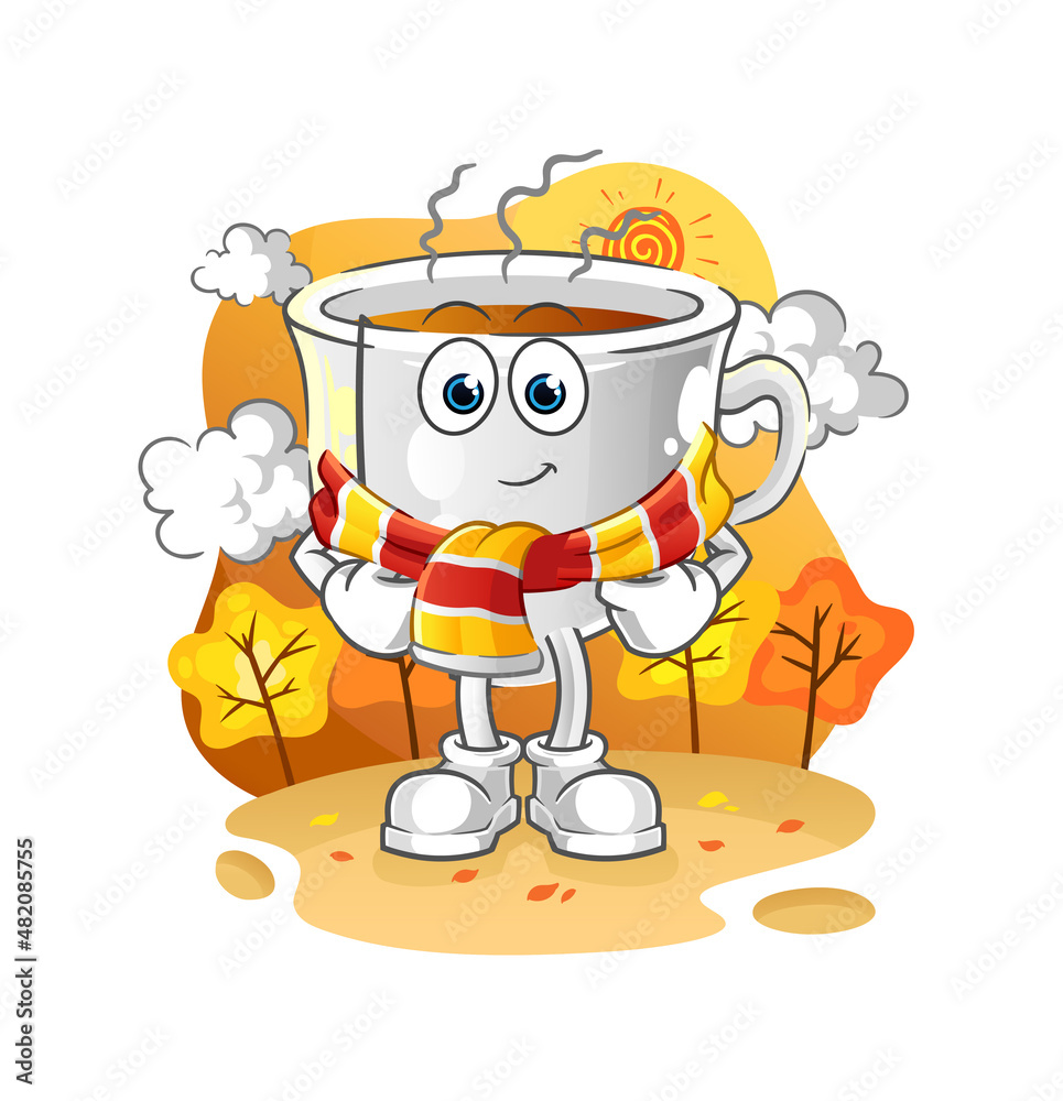 Obraz premium tea cup in the autumn. cartoon mascot vector