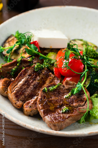 Grilled beef steak with olives Concept for healthy nutrition