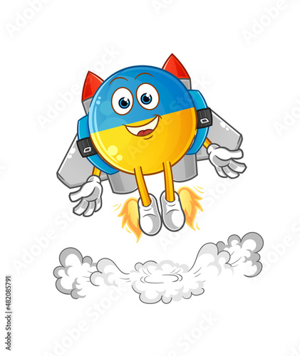 ukraine flag with jetpack mascot. cartoon vector