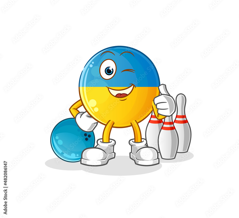 Fototapeta premium ukraine flag play bowling illustration. character vector
