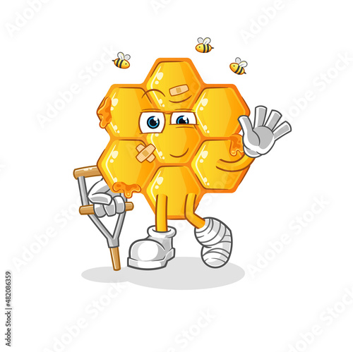 honey pattern sick with limping stick. cartoon mascot vector