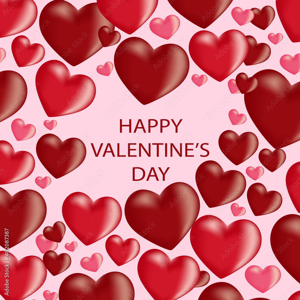 Holiday cover design 3d pink hearts banner or greeting card design for Valentine's Day. Vector EPS10