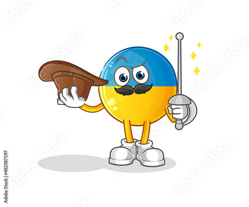 ukraine flag fencer character. cartoon mascot vector