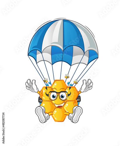 Fototapeta Naklejka Na Ścianę i Meble -  honey pattern skydiving character. cartoon mascot vector