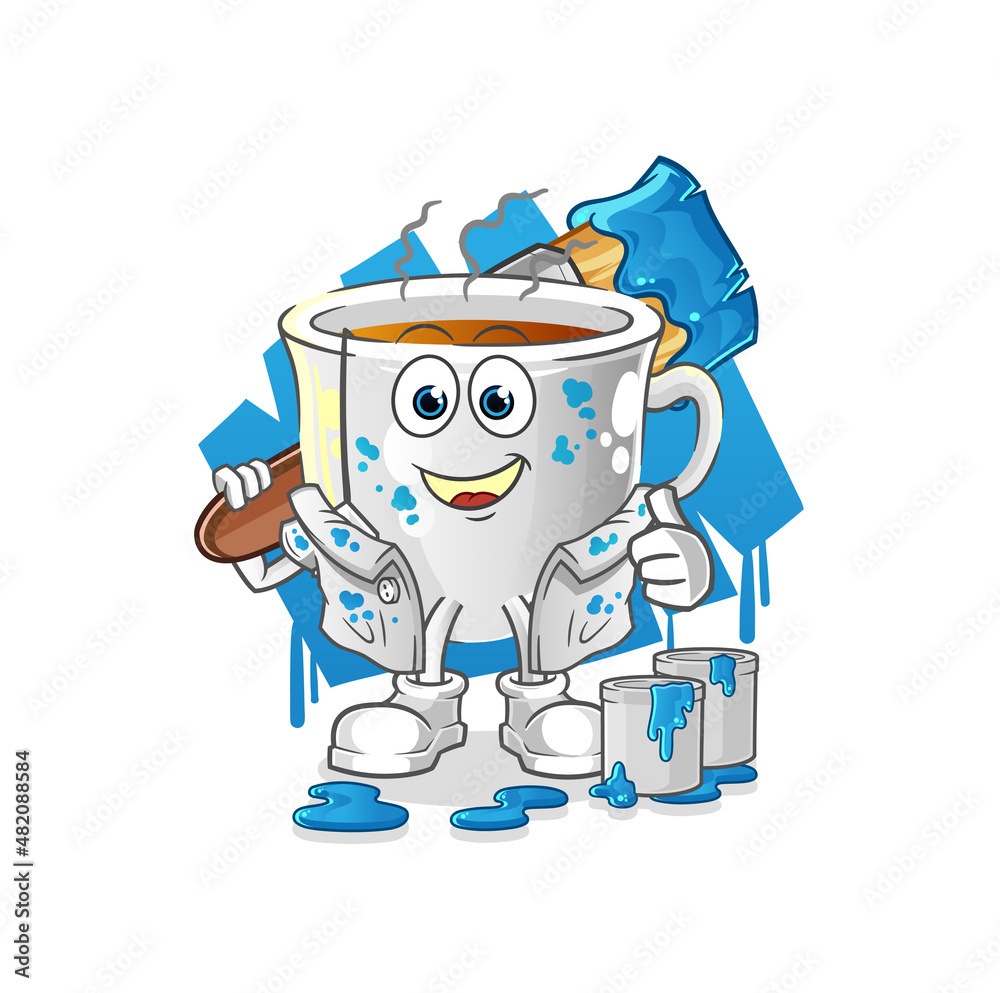 Obraz premium tea cup painter illustration. character vector
