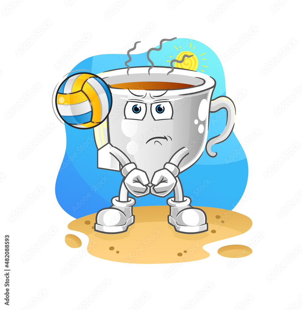 Obraz premium tea cup play volleyball mascot. cartoon vector