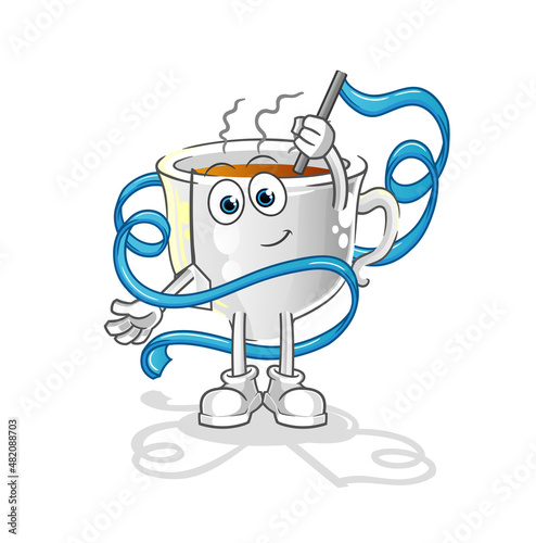 tea cup Rhythmic Gymnastics mascot. cartoon vector