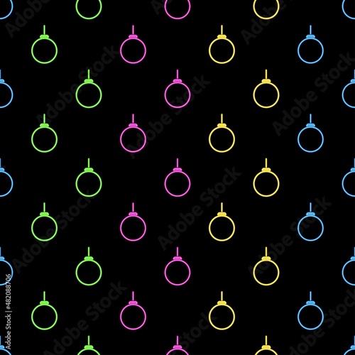 christmas ball seamless pattern, bright vector illustration on black background.