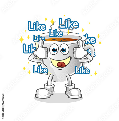 tea cup give lots of likes. cartoon vector