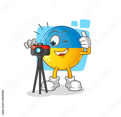 ukraine flag photographer character. cartoon mascot vector