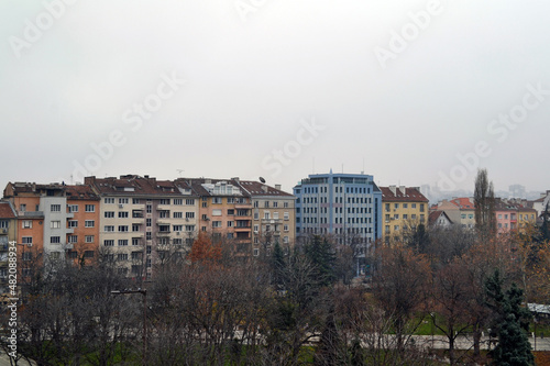 Balcony view of Buildings in the center of Sofia, Bulgaria.