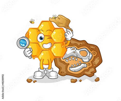 honey pattern archaeologists with fossils mascot. cartoon vector