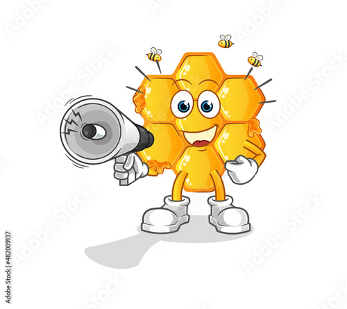 honey pattern holding hand loudspeakers vector. cartoon character