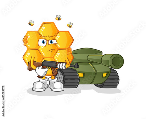 honey pattern soldier with tank character. cartoon mascot vector