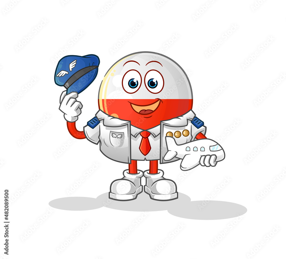 poland flag pilot mascot. cartoon vector