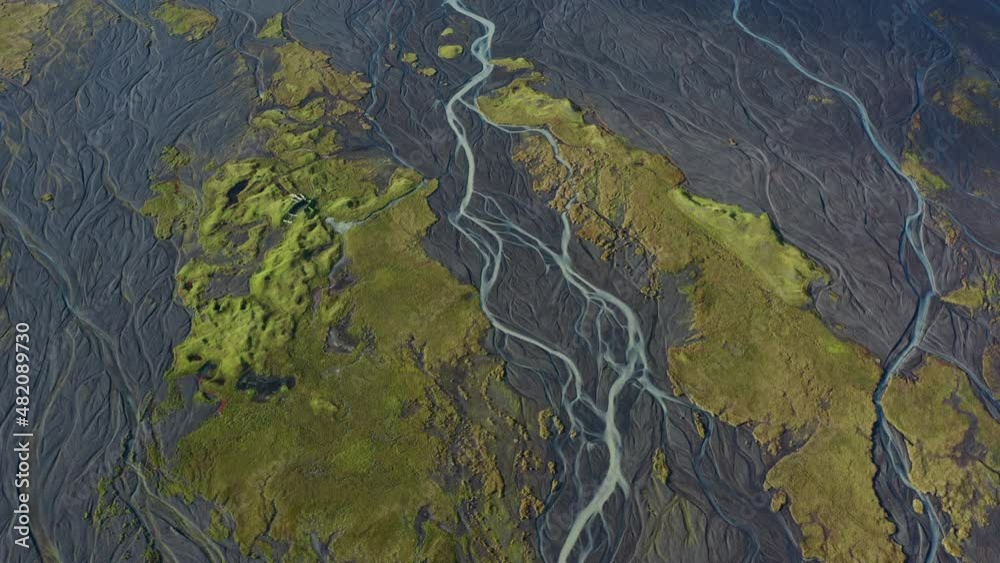 Drone Over Landscape With Dry Riverbed Of Braided River Drone Over Landscape With Dry Riverbed Of Braided River