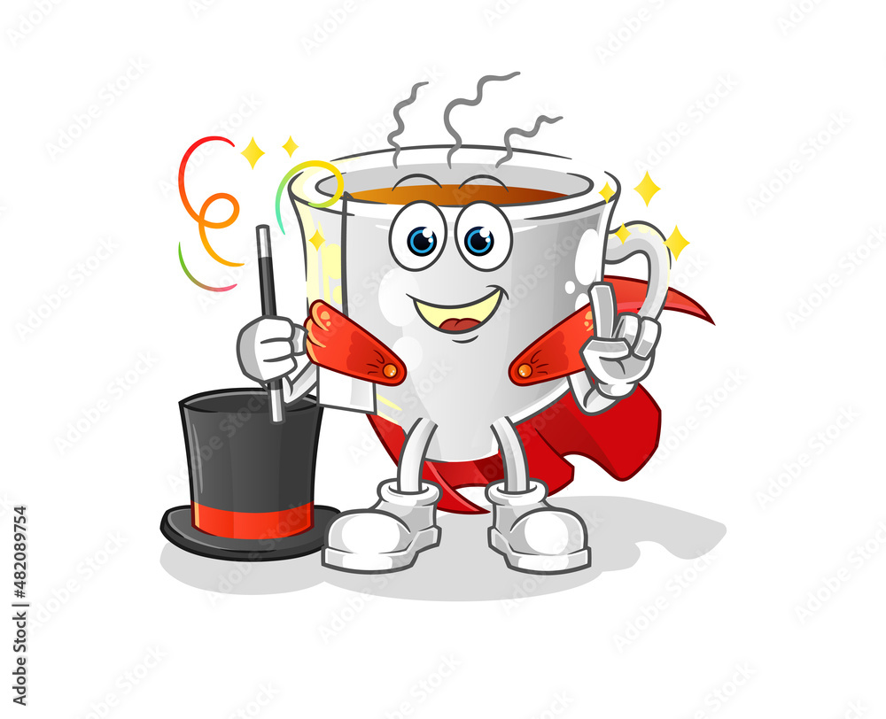Obraz premium tea cup magician illustration. character vector
