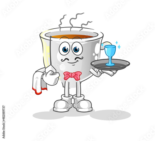 tea cup waiter cartoon. cartoon mascot vector