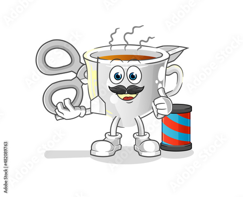 tea cup barber cartoon. cartoon mascot vector