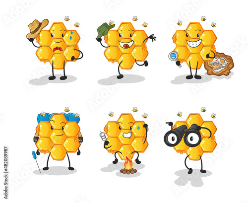 honey pattern adventure group character. cartoon mascot vector