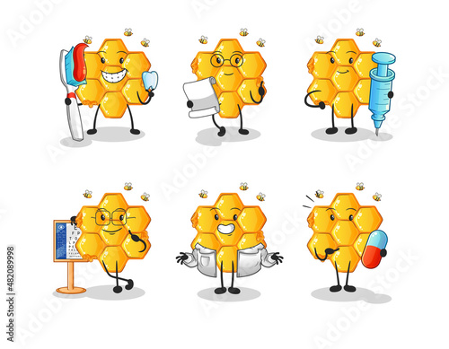 honey pattern doctor group character. cartoon mascot vector