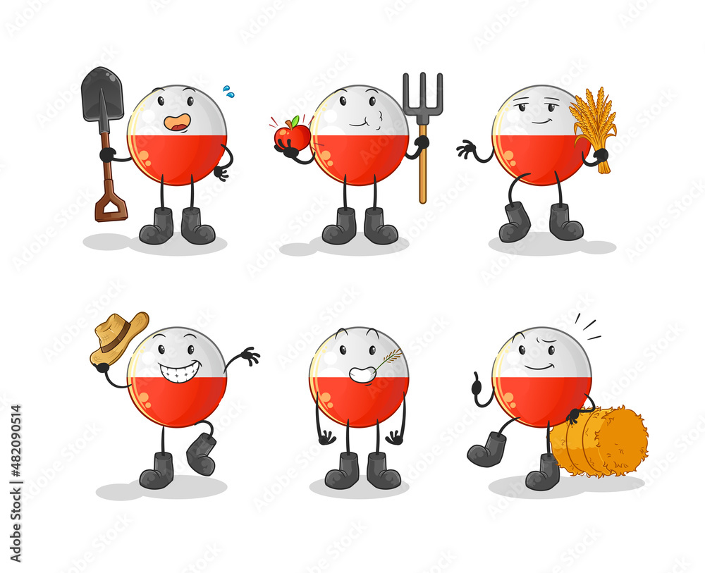 Fototapeta premium poland flag farmer group character. cartoon mascot vector