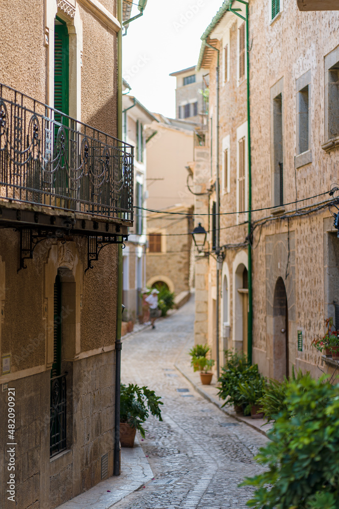 Romantic and cosy streets and views in the picturesque small town Fornalutx, Majorca, Spain