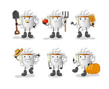 tea cup farmer group character. cartoon mascot vector