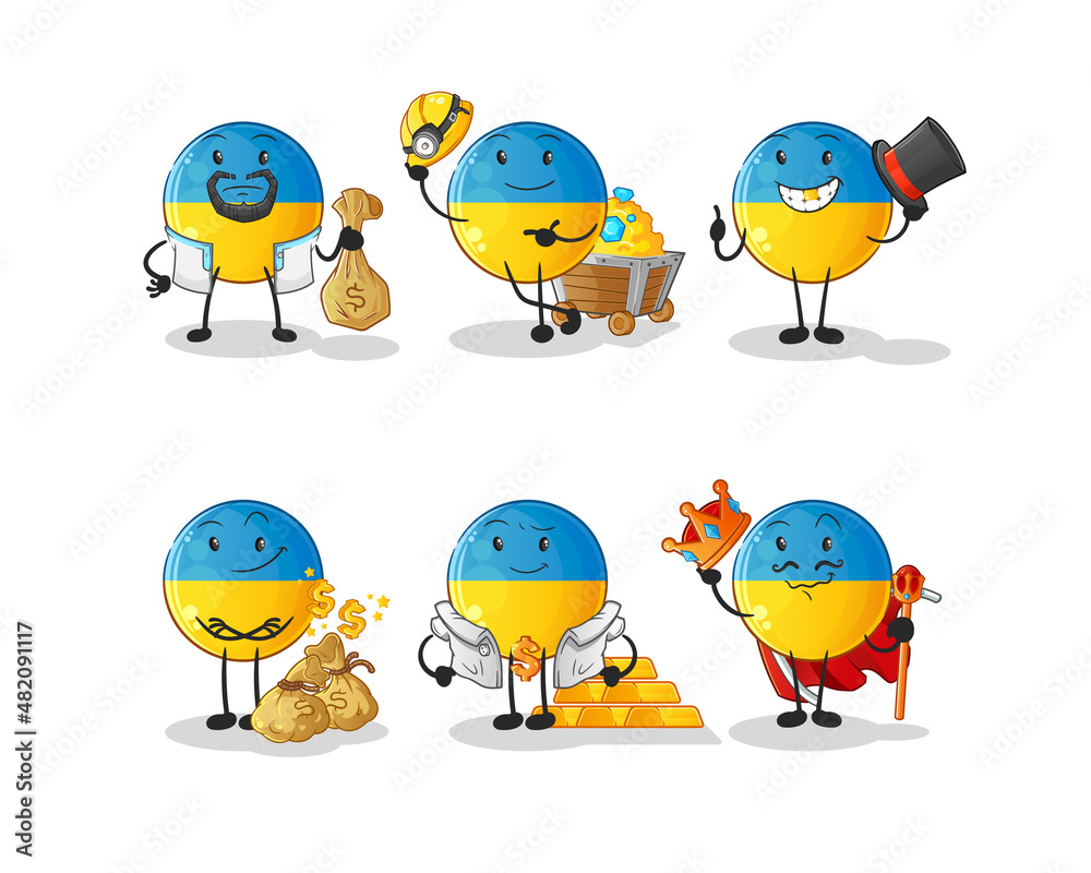 ukraine flag rich group character. cartoon mascot vector