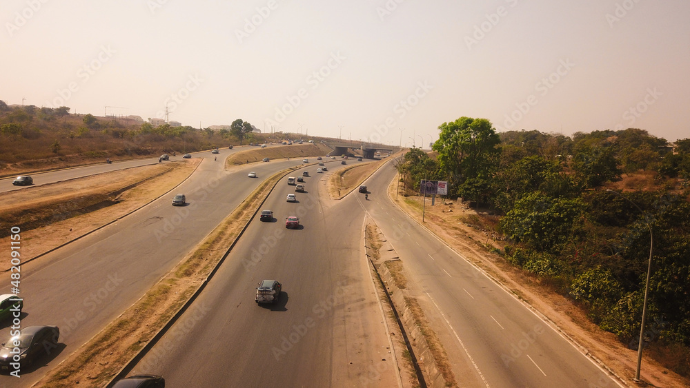 Aerial View of Major Town Road in Nigeria Africa