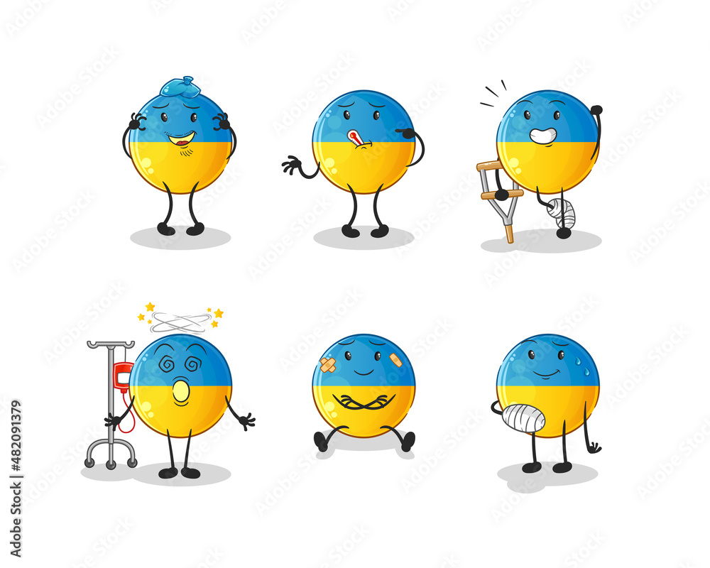 ukraine flag sick group character. cartoon mascot vector