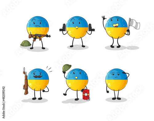 ukraine flag troops character. cartoon mascot vector