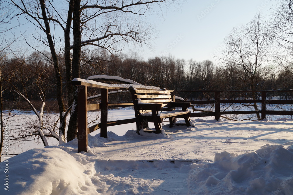 bench in the snow