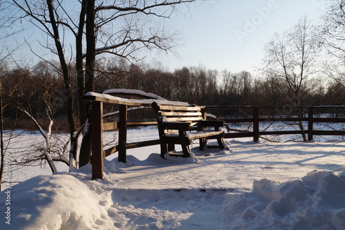 Obraz na płótnie bench in the snow w salonie