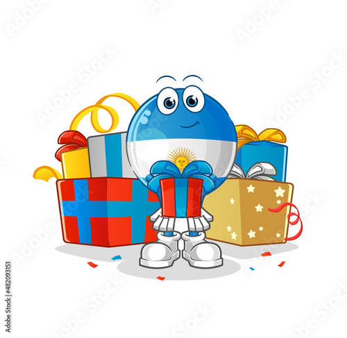 argentina flag give gifts mascot. cartoon vector