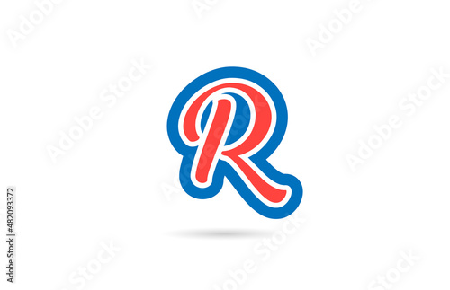 red blue handwritten R alphabet letter logo design icon. Creative template for business and company