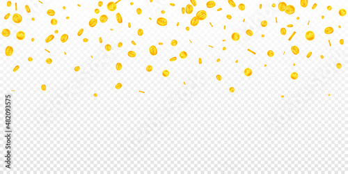 Swiss franc coins falling. Interesting scattered CHF coins. Switzerland money. Gorgeous jackpot, wealth or success concept. Vector illustration.