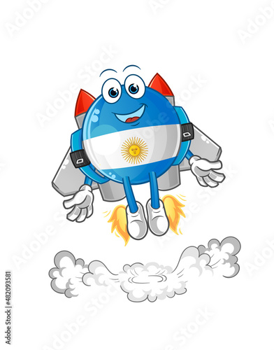 argentina flag with jetpack mascot. cartoon vector