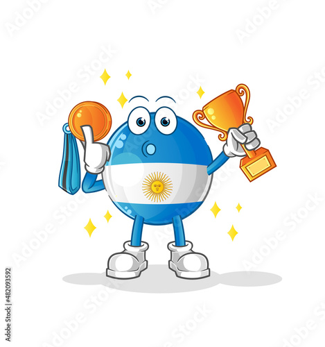 argentina flag winner with trophie. cartoon character