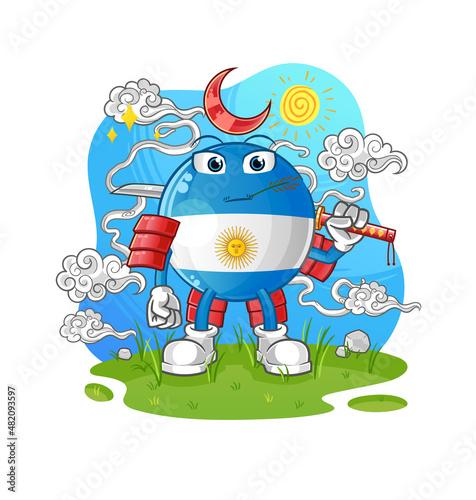argentina flag samurai cartoon. cartoon mascot vector