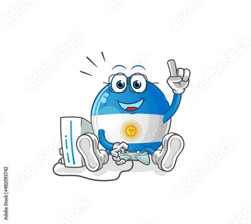 argentina flag playing video games. cartoon character