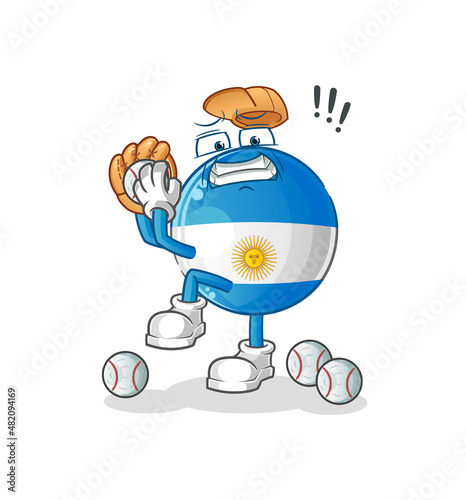 argentina flag baseball pitcher cartoon. cartoon mascot vector