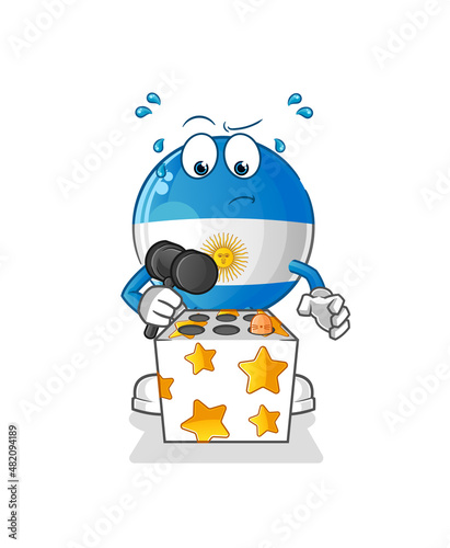 argentina flag play whack a mole mascot. cartoon vector